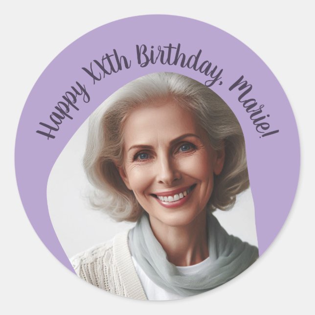 Personalized Birthday Photo Name Any Age Custom Classic Round Sticker (Front)