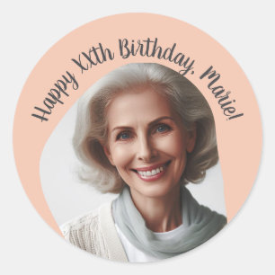 Personalized Birthday Photo Name Any Age Custom Classic Round Sticker