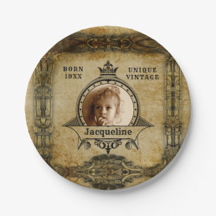 Personalized Birthday Photo Template Vintage Retro Paper Plate