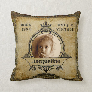 Personalized Birthday Photo Template Vintage Retro Throw Pillow