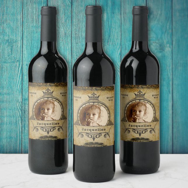 Personalized Birthday Photo Template Vintage Retro Wine Label (Creator Uploaded)