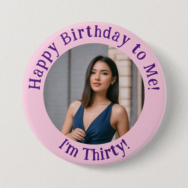 Personalized Birthday Photo, Your Picture Badge 3 Inch Round Button (Front)