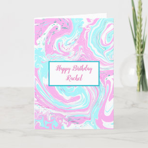 Personalized Birthday   Pink and Blue Marble   Card