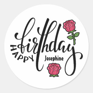 Personalized Birthday Pink Rose  Classic Round Sticker