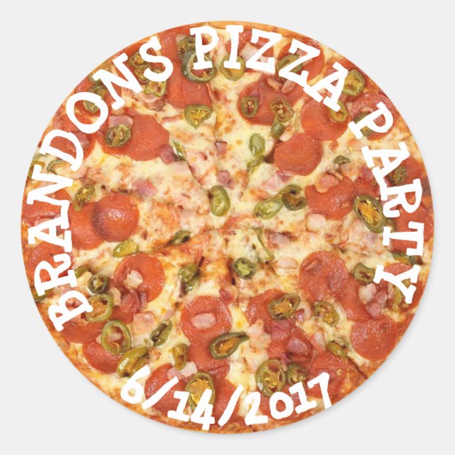 Personalized Birthday Pizza Party Stickers (Front)