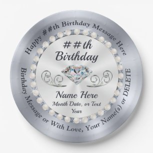 Personalized Birthday Plates, Diamonds and Pearls Paper Plate