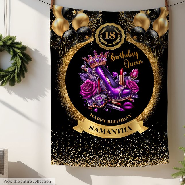 Personalized Birthday Queen High Heels Throw Fleece Blanket (Personalized Birthday Queen High Heels Throw)