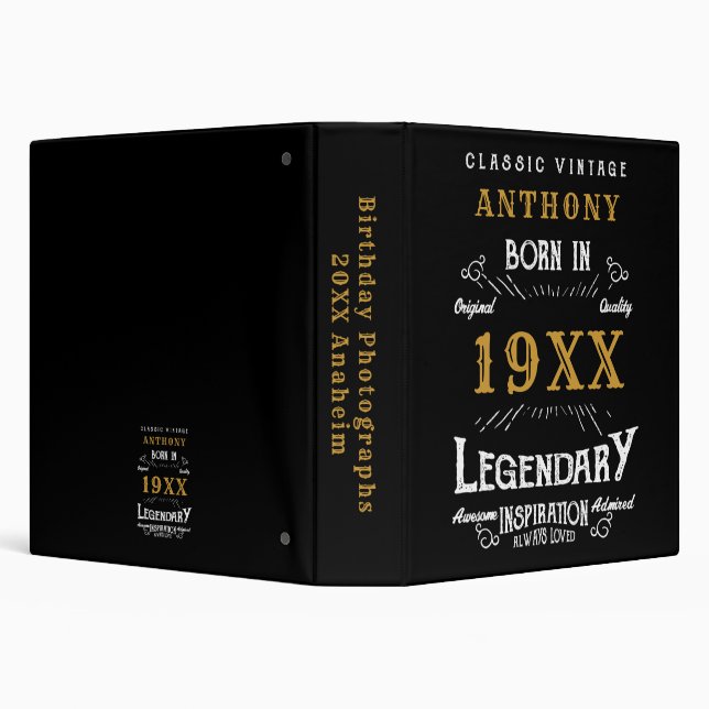 Personalized Birthday Retro Vintage Monogram 3 Rin Binder (Background)