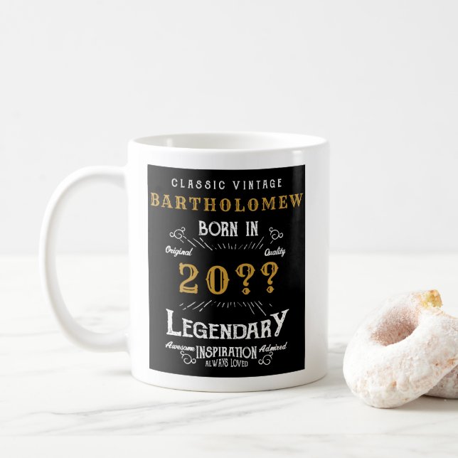 Personalized Birthday Retro Vintage Monogram Coffe Coffee Mug (With Donut)