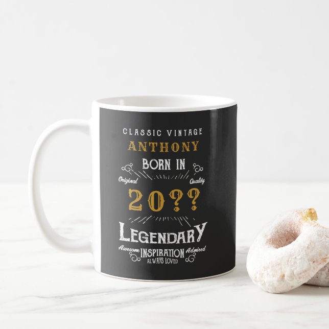 Personalized Birthday Retro Vintage Monogram Coffee Mug (With Donut)