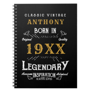 Personalized Birthday Retro Vintage Monogram Notebook