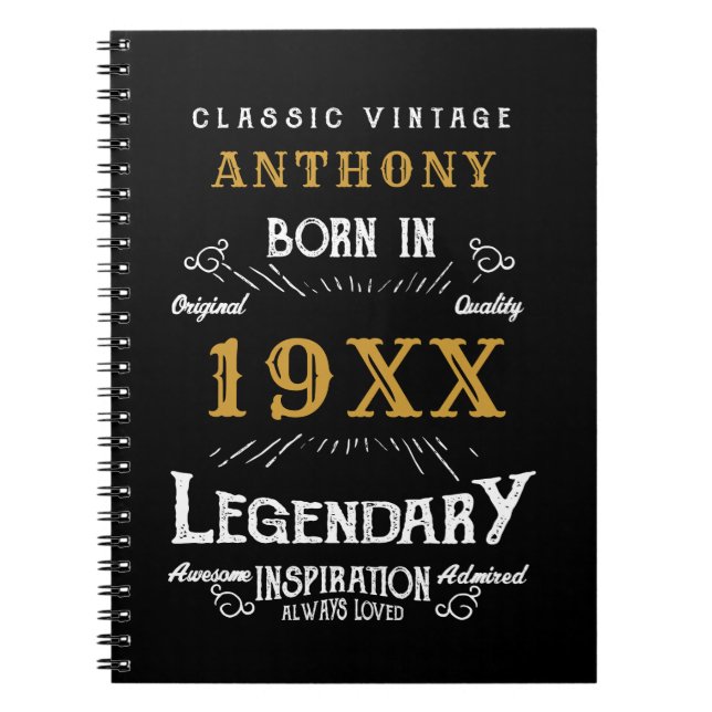 Personalized Birthday Retro Vintage Monogram Notebook (Front)
