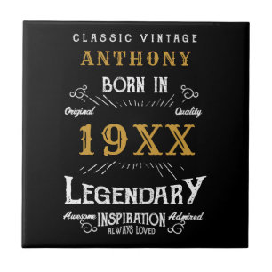 Personalized Birthday Retro Vintage Monogram Tile