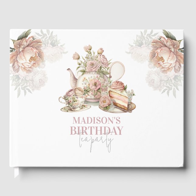 Personalized Birthday Tea Party floral Guest Book (Front)