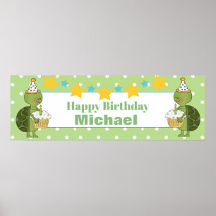Personalized Birthday Turtle Banner Poster