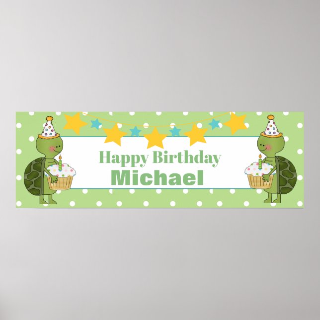 Personalized Birthday Turtle Banner Poster (Front)