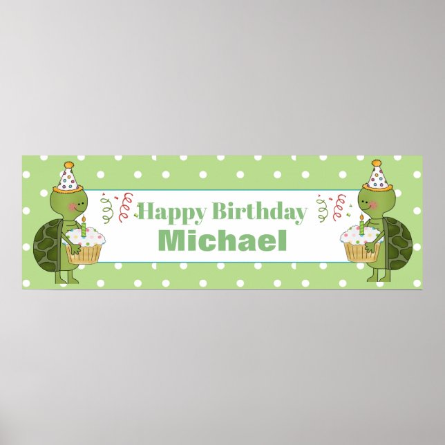 Personalized Birthday Turtle Banner Poster (Front)