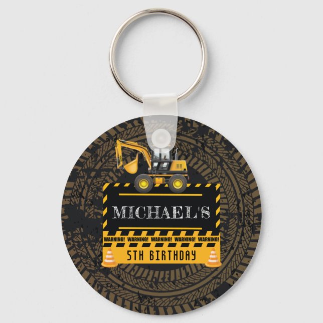 Personalized Birthday Under Construction Keychain (Front)