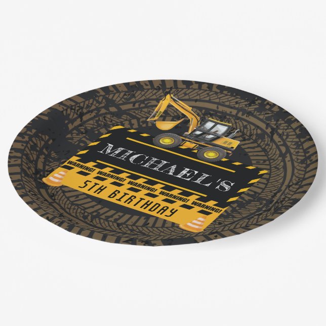 Personalized Birthday Under Construction Paper Plate (Angled)
