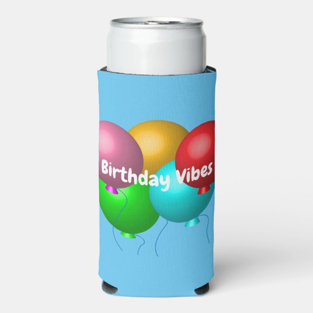 Personalized Birthday Vibes Helium Balloons Seltzer Can Cooler (Seltzer Front)