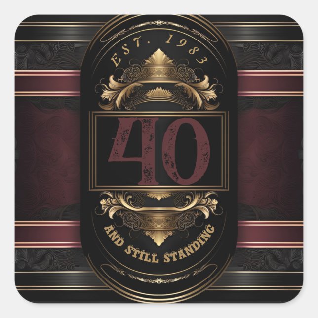Personalized Birthday Vintage Black Gold Burgandy Square Sticker (Front)