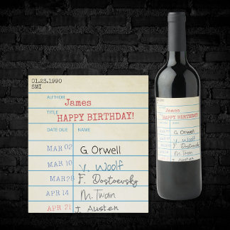 Personalized Birthday Vintage Library Card Wine Label