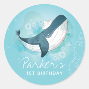 Personalized Birthday Whale Classic Round Sticker