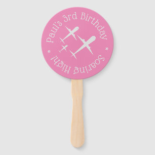 Personalized Birthday Wish Airplanes Elegant Pink Hand Fan