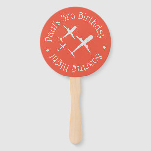 Personalized Birthday Wish Airplanes Orange Red Hand Fan
