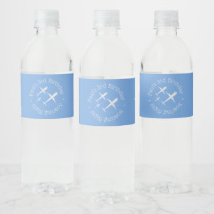  Personalized Birthday Wish Airplanes Soaring Blue Water Bottle Label