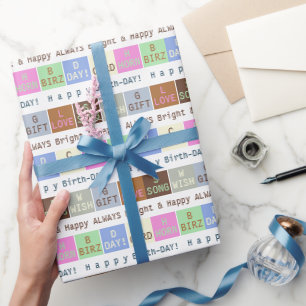Personalized Birthday Wish Squares Wrapping Paper