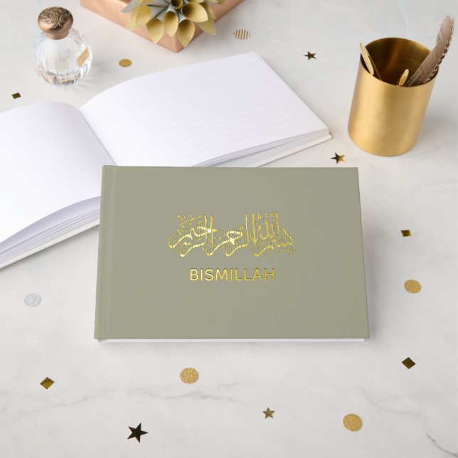 Personalized Bismillah Luxury Gold Foil Notebook Guest Book (Front Open)