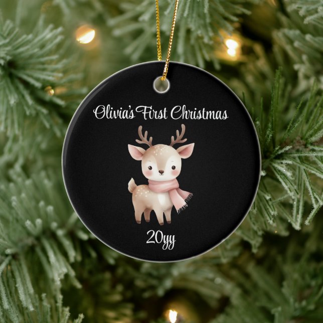 Personalized Black 1st Baby Girl First Christmas Ceramic Ornament (Tree)