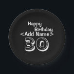 Personalized Black 30th Birthday Paper Plate<br><div class="desc">Personalize 30th Birthday Party,  black and white over the hill theme Paper Plates Custom Celebration decor.</div>