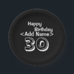 Personalized Black 30th Birthday Paper Plate<br><div class="desc">Personalize 30th Birthday Party,  black and white over the hill theme Paper Plates Custom Celebration decor.</div>