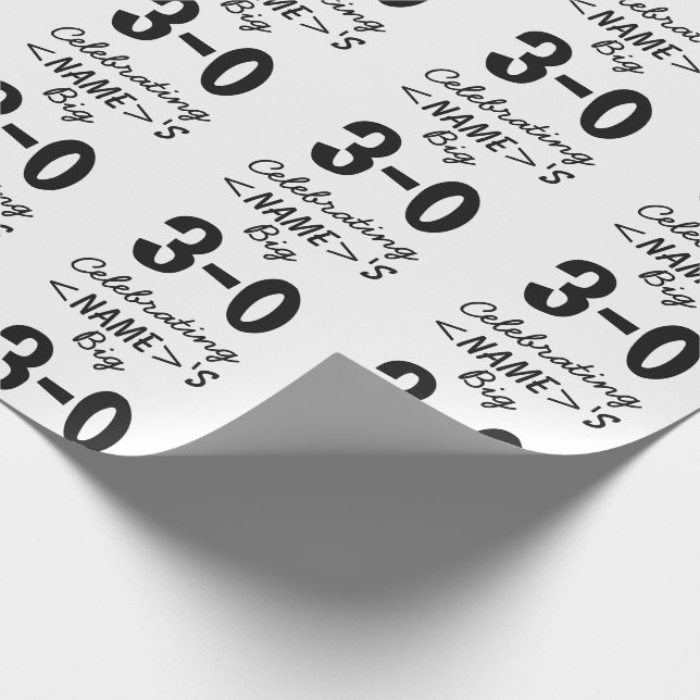 Personalized Black 30th Birthday Wrapping Paper (Corner)