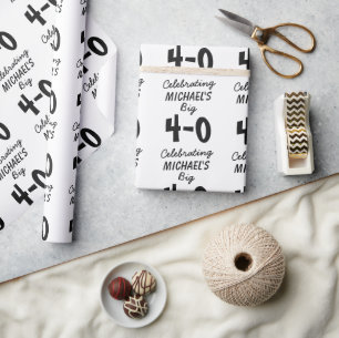 Personalized Black 40th Birthday Name Template Wrapping Paper
