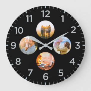 Personalized Black 4 Circle Photo Shadow Inlay Large Clock