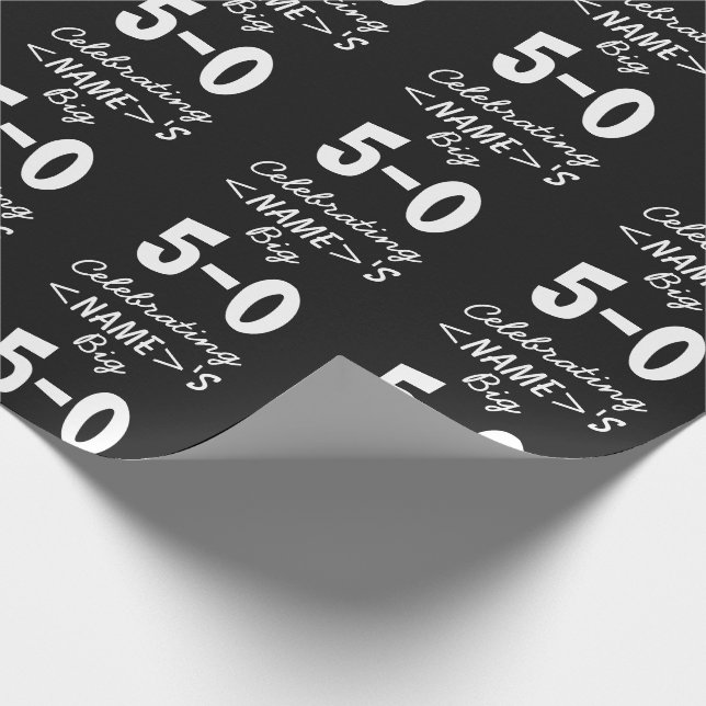 Personalized Black 50th Birthday Wrapping Paper (Corner)