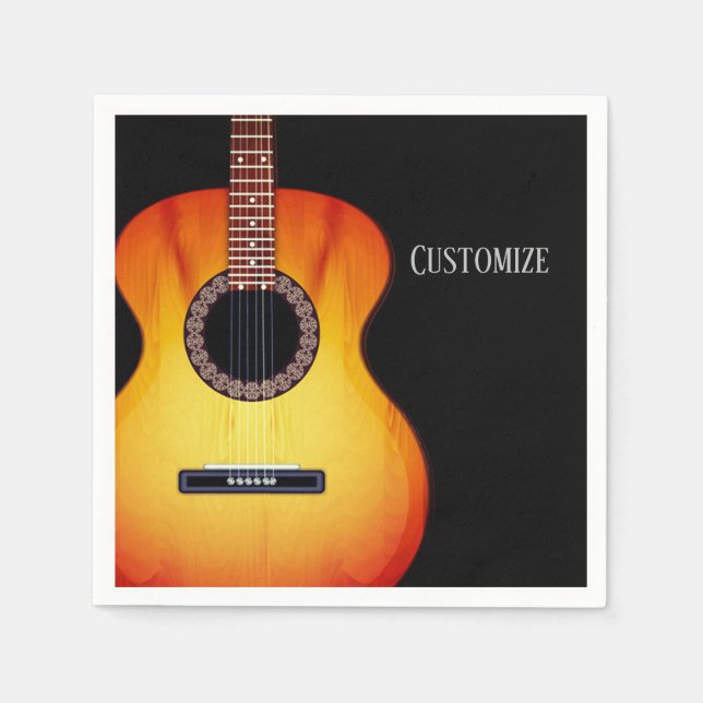 Personalized Black Acoustic Guitar Napkin (Front)