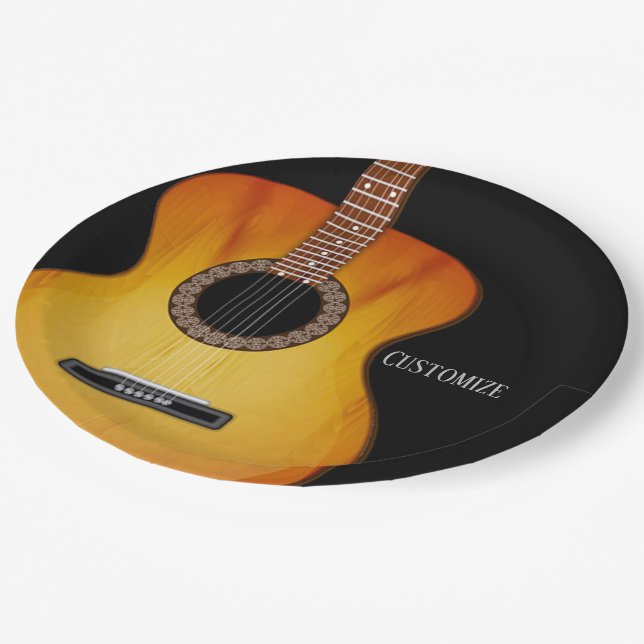 Personalized Black Acoustic Guitar Paper Plate (Angled)