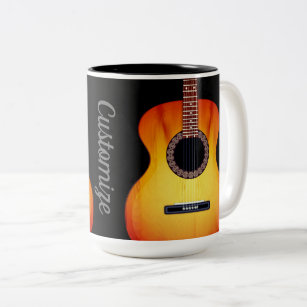 Personalized Black Acoustic Guitar Two-Tone Coffee Mug