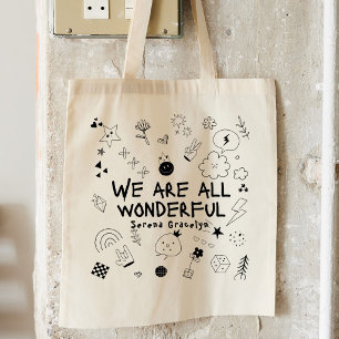 Personalized Black All Wonderful Doodle Coquette Tote Bag