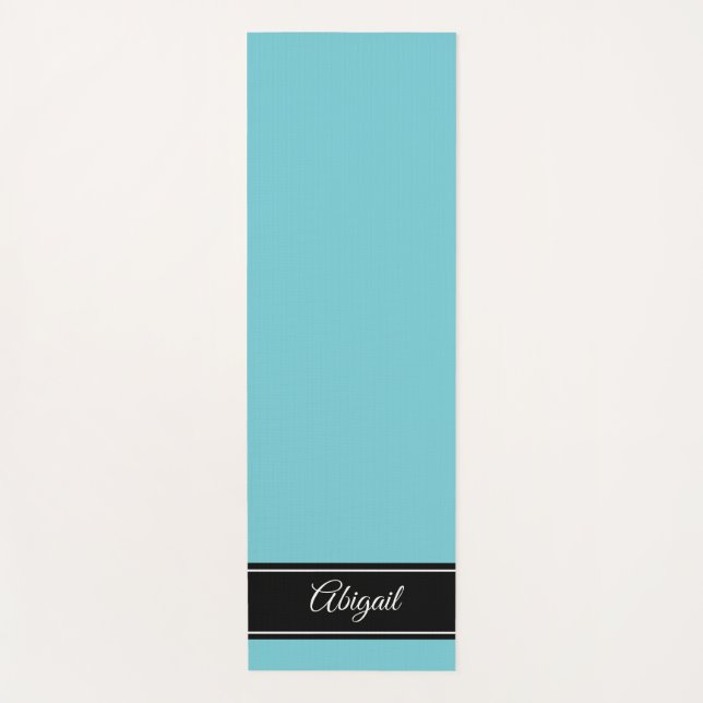 Personalized Black and Aqua Blue Zen Yoga Mat (Front)
