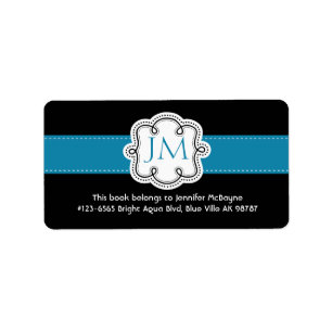 Personalized Black and Aqua Ladies  Bookplate Label