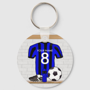 Personalized Black and Blue Football Soccer Jersey Keychain