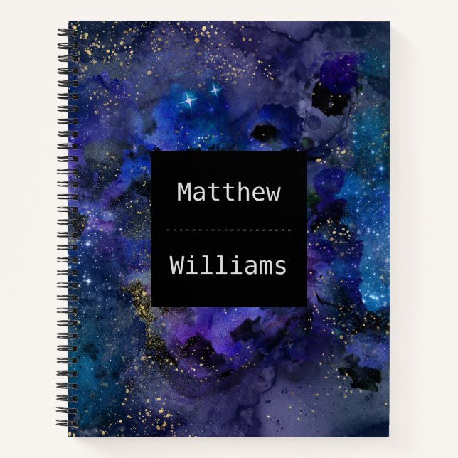 Personalized Black and Blue Galaxy Spiral Graph Notebook (Front)