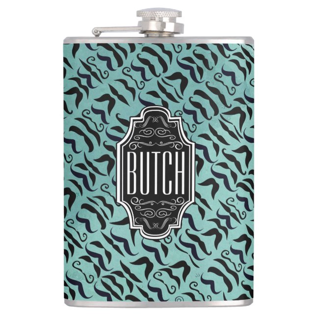 Personalized Black and Blue Hipster Pattern Hip Flask (Front)