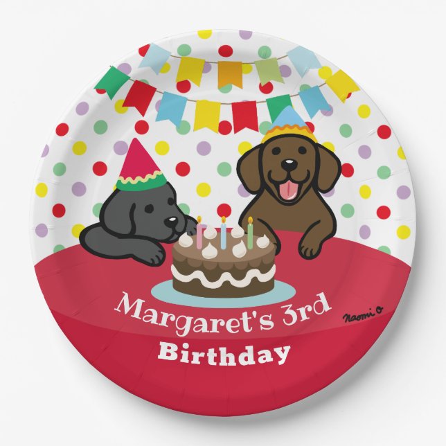 Personalized Black and Chocolate Labs Birthday Paper Plate (Front)