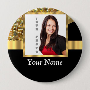 Personalized black and gold 4 inch round button